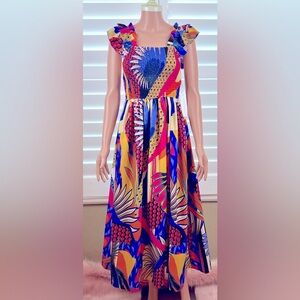 NWT~Boho Maxi Dress Sz. M, Off The Shoulder/Flutter Sleeves